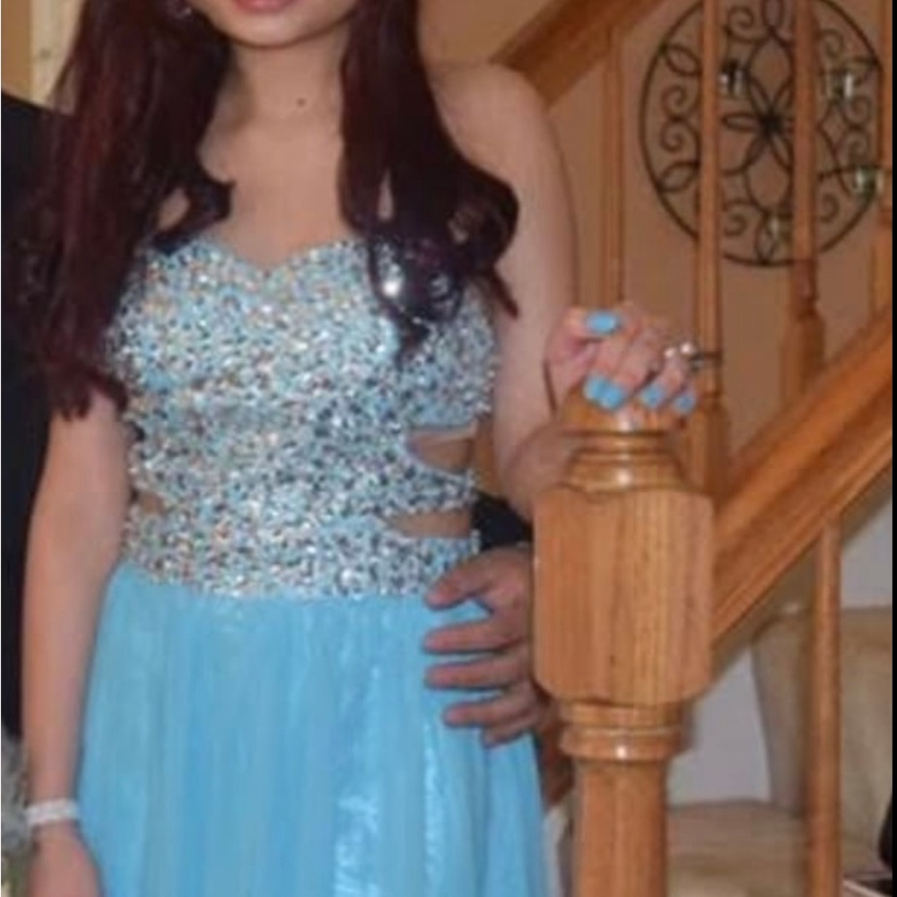 Strapless Blue Prom Dress